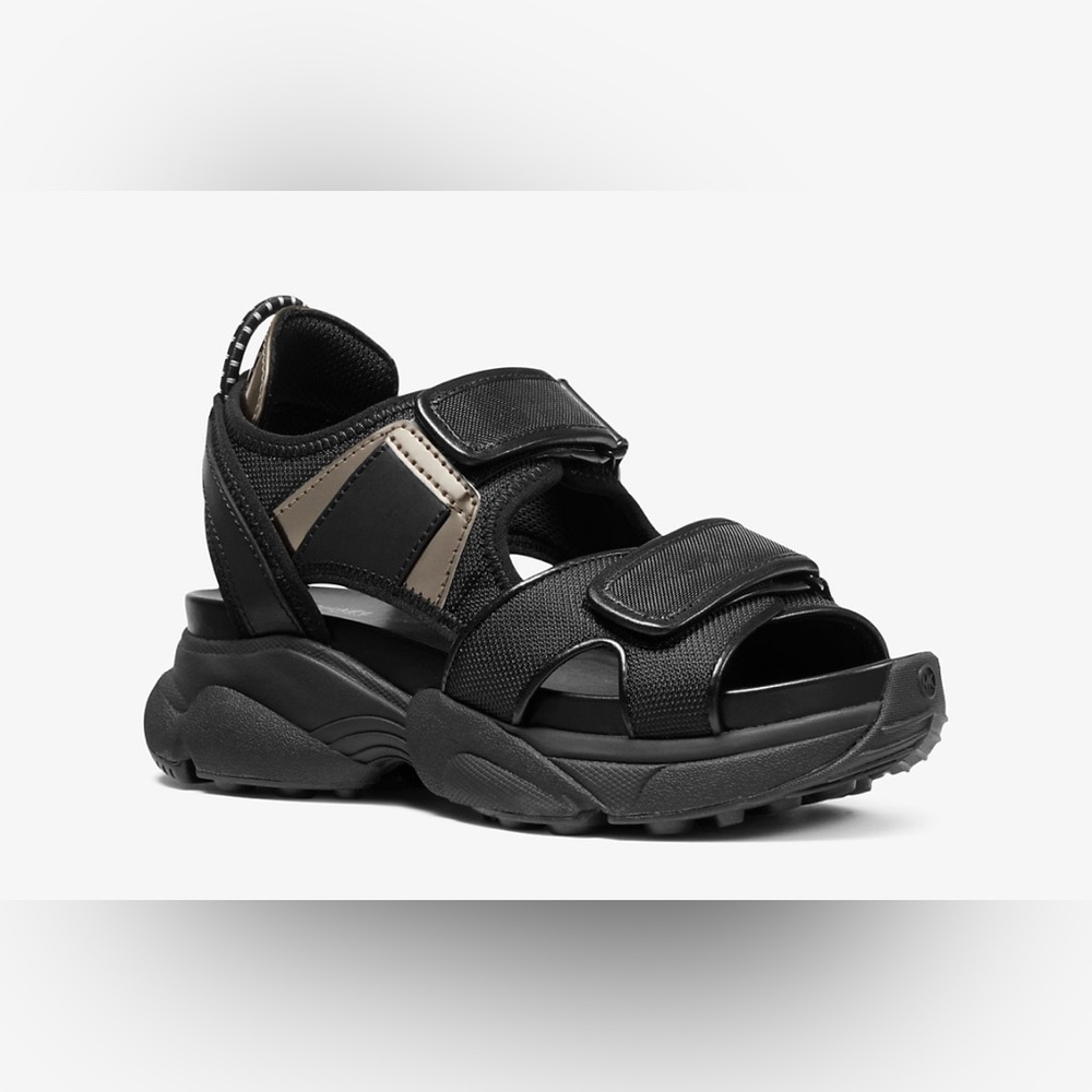 MICHAEL Michael Kors Black and Taupe Platform Sport Sandals